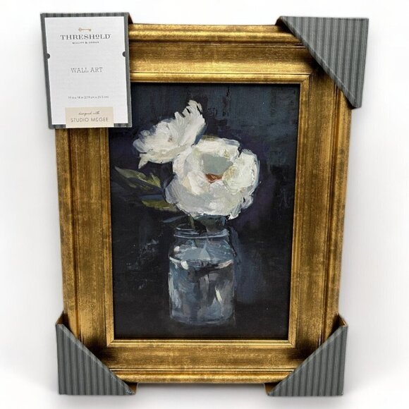 Threshold Studio McGee 11x14 Floral Arrangement Framed‎ Wall Canvas Gold/Navy - Picture 5 of 6